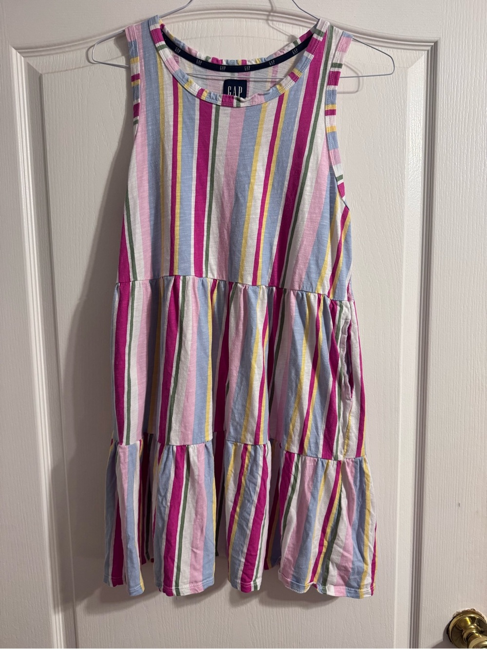 GAP Women’s Pink Multi-Stripe Tiered Sleeveless Dress